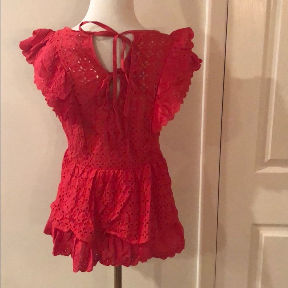 Red Ruffled Eyelet Blouse - Picture 7 of 7